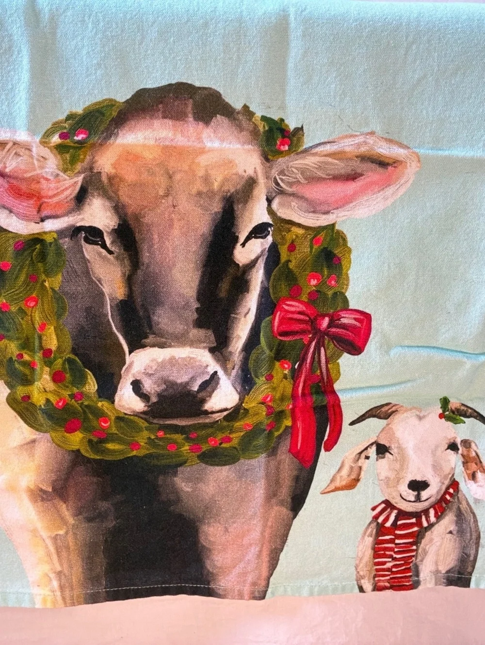 GreenBox Art Culture Cathy Walters Christmas Cow & Goat Holiday kitchen towel
